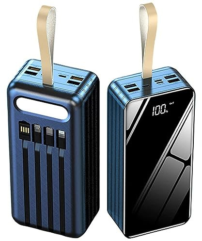 Power Bank Caricabatterie portatile, batteria esterna di grande capacità con 4 cavi integrati e 7 porte, batteria a ricarica rapida per telefono, tablet e altro, blu, 80000 mAh