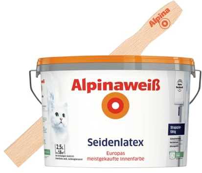 Alpinaweiß Seidenlatex Weiß – Wandfarbe – inkl. gratis Rührholz – 2,5 Liter