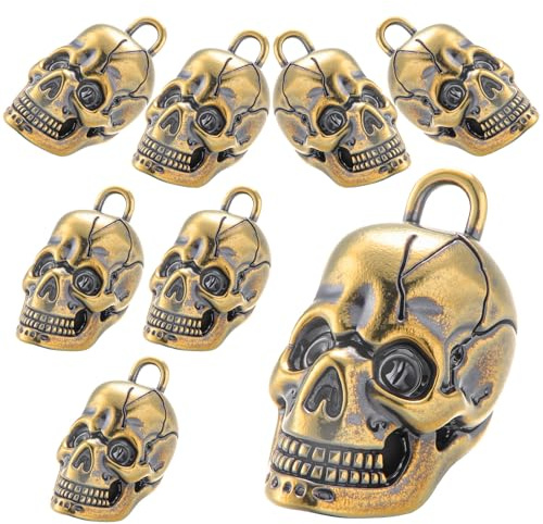 KKBES 8pcs Vintage Brass Skull Charms, Punk Style Pendant, Skull Head Pendants for Jewelry Making DIY Crafting