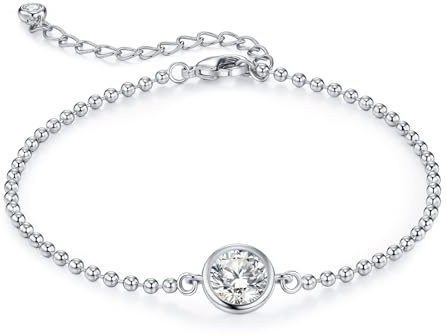 Lyniuoy Bracelet Chaîne Perle et Cristal Autrichien, Plaqué Or Blanc 18K