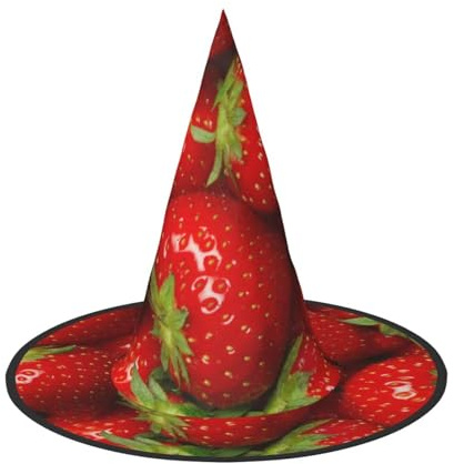 asbwuo (Red Strawberry Fruit) Printed Foldable Halloween Hat Holiday Costume Cap Cosplay Party Witch Hats