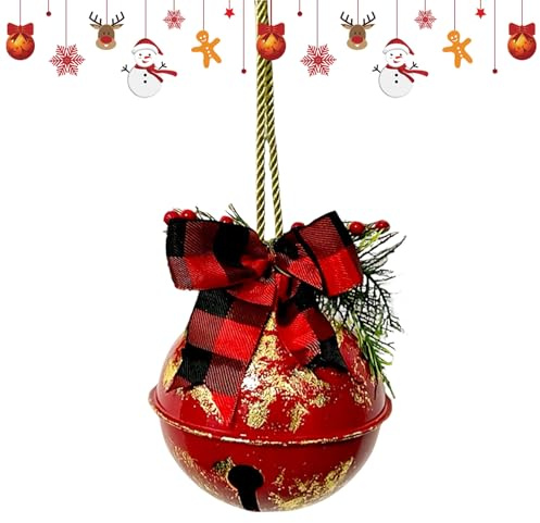 Riesige Weihnachtsglocken - Weihnachtsglocke aus rotem Metall, 14,57 Zoll, Festliches Ornament Mit Glocke | Garten Mit Winterveranda, Outdoor-Kamin Im Hinterhof, Weihnachtsfeiertage