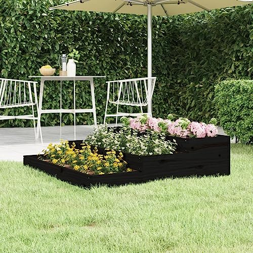YUTAASU Fioriera in Legno di Pino Massello Design a Scala 107x107x27 cm Nero per Piante e Ortaggi con Radici Corte Medie Lunghe Giardino Decorativo Struttura Robusta