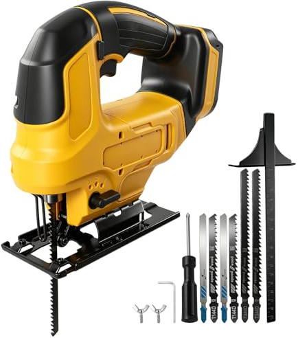 Cordless Jigsaw Compatible with Dewalt 18V 20V, Brushless Electric Orbital Jigsaw with Led Light, Stepless Speed, ±45° Bevel Cutting Angle, 6Pcs T-Shank Blades for Wood Plastic Metal
