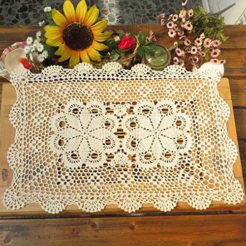 kilofly – Set di centrini in Cotone all' Uncinetto, di Forma Ovale, 38,1 x 58,4 cm, Cotone, Beige, 15 * 23 inch
