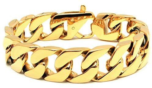 Schmuck-Checker Vergoldetes Panzerarmband aus massivem Edelstahl Männerarmband gold breit schwer Bikerschmuck Männerschmuck Herrenarmband Herrenschmuck gold Geschenk