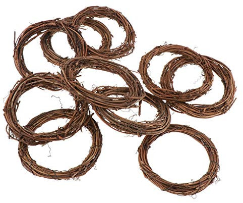 P Prettyia Grapevine Wreath Set – 3/5/10-Piece Vine Branch Wreath, Decorative Wooden Twig for Craft, Decor, Door, House, Holiday – 3 Shapes, Heart/Star/Ring, 10pcs round