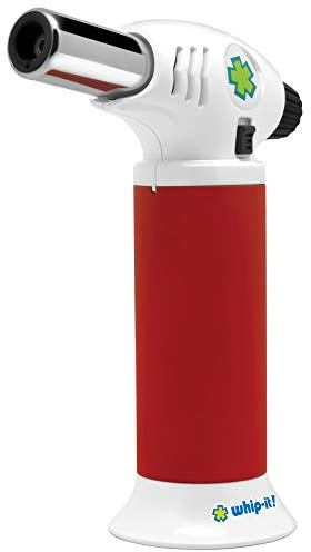 Whip-It! Ion Torch - Red & White. Butane Torch Lighter, Refillable Cooking Torch with Adjustable Flame, Safety Lock for Soldering, Kitchen, Welding