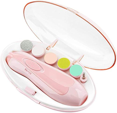 Neonato Elettrico Lima Unghie, Tagliaunghie per Neonati, 6 in 1 Bambini Cura Nail Trimmer con LED Light, Taglia Unghie di per Neonati per Neonati e Adulti - Rosa (Batteria Non Inclusa)