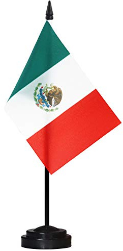 ANLEY Mexico Deluxe skrivbordsuppsättning - 6 x 4 tums miniatyr mexikansk skrivbordsflagga med 12 solid pol - levande färg och blekbeständig - svart bas och spjutstopp