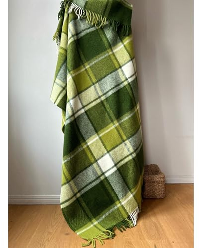 JOWOLLINA WOOLONLY 100% Lammwolle Wolldecke Plaid Karo Schottenmuster Tartan (Multi Grün, 150x205 cm)