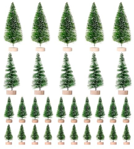 HEMOTON 30 Stück Kleine Künstliche Weihnachtsbäume Mini Tannenbaum Deko 5.1 Zoll Sisal Schneebäume Mit Holzsockel Für Weihnachtsdekoration Zuhause Und Büro