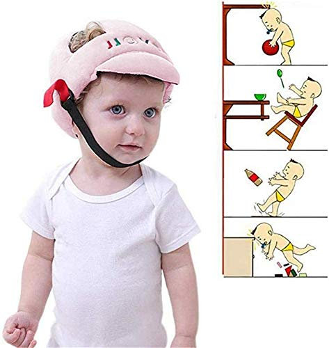 Casco de Seguridad para Bebés Sombrero de Protección Antichoque Protector de Cabeza Anti Caída con Dibujos Animados Casquillo Ajustable Anti Golpes para Niños (Rosa)