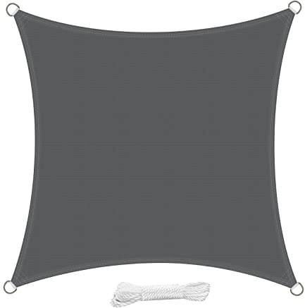swift Sun Shade Sail 3m x 3m Square HDPE Breathable 98% UV Block 3x3 Meter Sunscreen Awning Canopy Sail Shades for Garden Outdoor Patio with Free Ropes, Anthracite