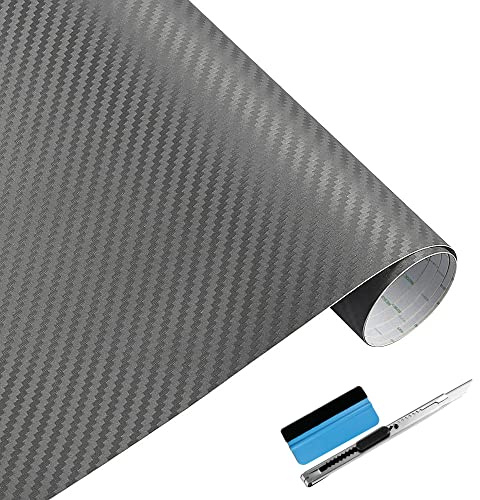 NewL 3D graue Kohlefaser-Vinylfolie mit blasenfreier Klebefolie, inkl. Montagewerkzeug, 30 cm x 152 cm | 3D Carbon-Faser-Optik, Montagewerkzeug inkl., DIY Selbstklebende, flexibel dehnbar, wetterfest, für Auto Motorrad Möbel