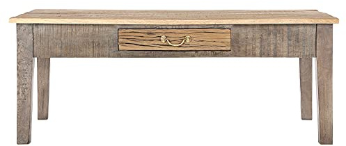 WOMO-DESIGN Couchtisch mit Schublade Sao Paulo 117 x 70 x 45,5 cm, Natur, Unikat, handgefertigt aus Massivholz Mangoholz, Handgefertigte Wohnzimmertisch, Vintage/Retro Beistelltisch, Design Sofatisch