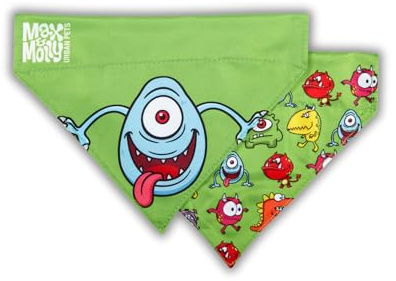 Max & Molly Wendehalstuch aus Stoff für Hunde und Katzen, um Bandana sicher an Ort und Stelle zu halten (Monster, Medium-Large)