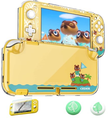 CEDER - Coque de Protection Anti-Rayures Rigide Transparente PC Etuis Antichoc Shell Accessoires Joycon Controller Verre Trempé Cover Animal Crossing Compatible avec la Nintendo Switch Lite