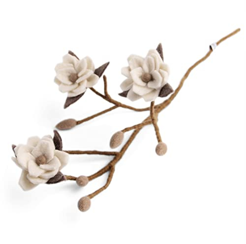 Gry & SIF Magnolie-Zweig aus Filz, Flexibler Stiel, Deko-Zweig für Vasen, Kunstzweig, Frühlingsdeko, Osterdeko | 1x Zweig mit weißen Blüten, 60cm