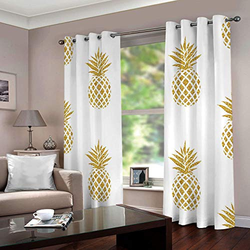 MYQF Gardine Vorhänge Goldene Ananas Vorhang Blickdicht Thermovorhang Verdunkelungsvorhänge mit Ösen für Wohnzimmer Schlafzimmer Kinderzimmer 280x250cm