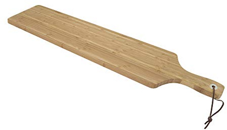 Point-Virgule Planche en bambou avec anneau métal & ficelle cuir 75x14x1.9cm