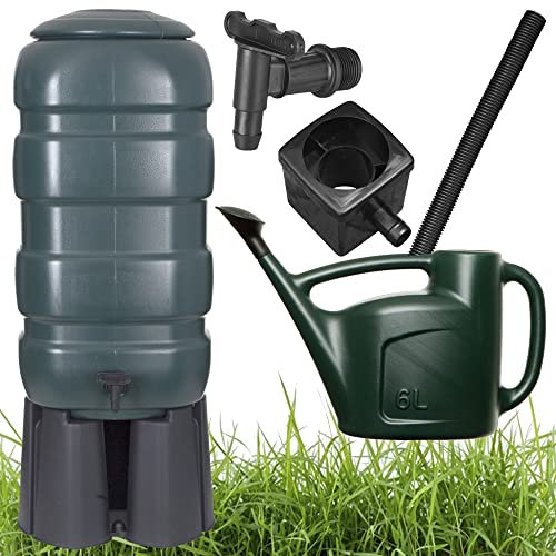 Traditional Strong Barrel Design Water Butt Rain Water Collector & Watering Can with Sprinkler Head (250L Water Butt + Watering Can)
