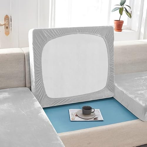 GOOMBIRA Funda de cojín de Asiento de sofá de Terciopelo súper Suave para Sala de Estar Protector elástico elástico en Forma de L Sillón de Esquina Funda de sofá-Gris Claro, tamaño Normal (S)-1pc