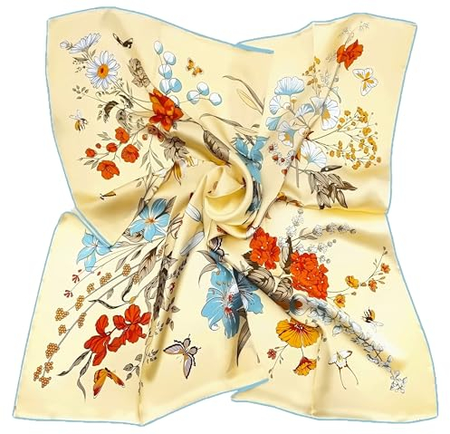 LADORENA Seidentuch Damen Natürliche Maulbeerseide 100% SEIDE HQ-Qualität Seidenschal Halstuch 90x90 Beige LD92401