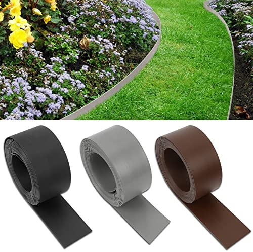 Joparri - Bordure de pelouse en plastique - Gris - 50 m (100/2 mm) - Flexible - Bordure de tonte - Bordure de jardin - Pour parterres de fleurs courbe