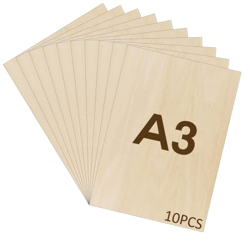 WISYOK 10pcs Sperrholaplatte 2mm, A3 Sperrholz, Holz Platten, Holzplatten zum Basteln, für DIY Holzarbeiten, Laserbearbeitung, Brandmalerei, Modellbau, Geschenke, Deko, Gemälde -420x300*2mm