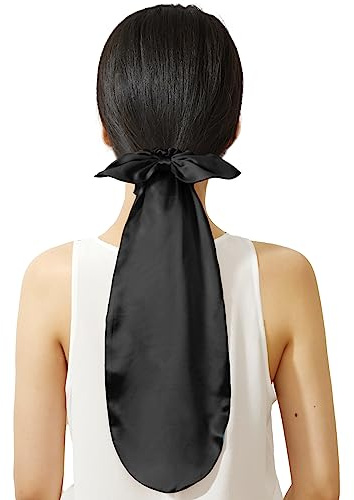 LILYSILK Seidenmütze für schlafende Seide Scrunchies 2 in 1 100% Seide Haargummis für langes Haar mit Gummizug einstellbar, Schwarz