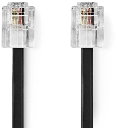 Nedis Telefonkabel | RJ11 (6P4C) Stecker | RJ11 (6P4C) Stecker | 2.00 m | Kabeldesign: Flach | Kabeltyp: RJ11 | Schwarz/Transparent