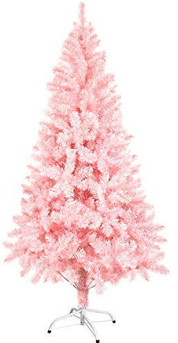 SunJas Árbol de Navidad Artificial Árbol Espeso y Lujo con Soporte Metálico, Árbol de Material de PVC - Rosado Claro