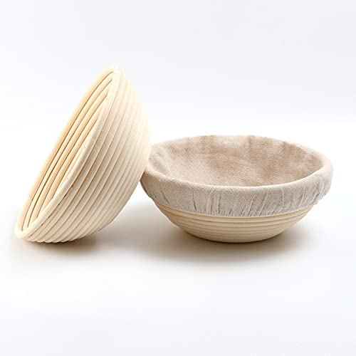 Cesta de fermentación de pan, 2 piezas, de ratán natural, para masa de pan (24,5 x 8 cm redonda)