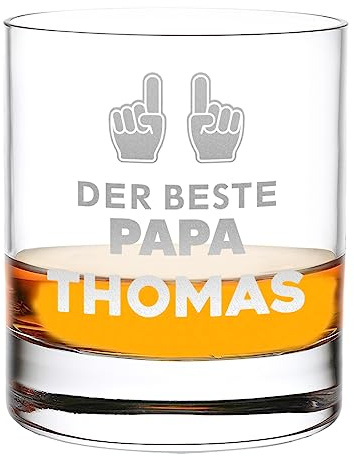 Whiskyglas 315 ml Volumen mit personalisierter Gravur - das Männergeschenk für Genießer - ideal zum trinken von Whisky, Gin und Rum - Geschenk-Idee zum Vatertag - Motiv-Gravur Der beste Papa