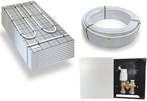 Warmwasser Tackerplatte Fußbodenheizung HoWaTech TAC Komplett Set 5/10m² Dämmplatte 20mm EPS WLG 045 DES und G-RTL Regelbox, Heizfläche:10.00m²
