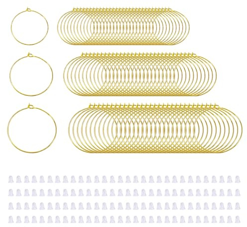 Goiern Lot de 120 créoles en acier inoxydable - 3 tailles - Avec stoppeurs - Accessoires de bijoux faits à la main pour femmes et filles