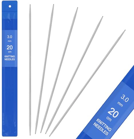 Aeeque 5 Stück 3,0 mm Nadelspiel Edelstahl Stricknadeln Set Sockennadeln für Mützen Socken Schals Haustier Pullover Doppelspitzen Knitting Needles