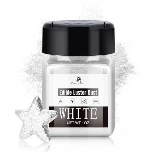 Essbarer Glitzer - 30g Essbarer Glitzerstaub Glitzerpulver für Getränke, Kuchen, Lebensmittel - Metallisch Lebensmittelfarbe Pulver Staubpulver zum Dekorieren von Torten, Cocktail, Keksen (Weiß)