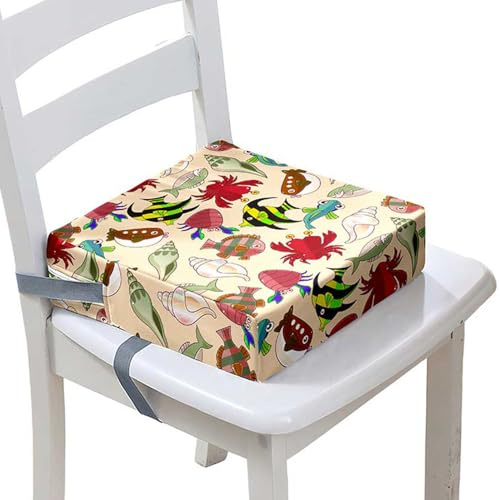 FANSU Kinder Sitzkissen Sitzerhöhung Stuhl, Ozean Fisch Druck Baby Kind Sitzkissen Quadrat Zerlegbar Kleinkinder Esszimmerstuhl ErhöHen Pad Esszimmer Boostersitze (Khaki,32x32x8cm)