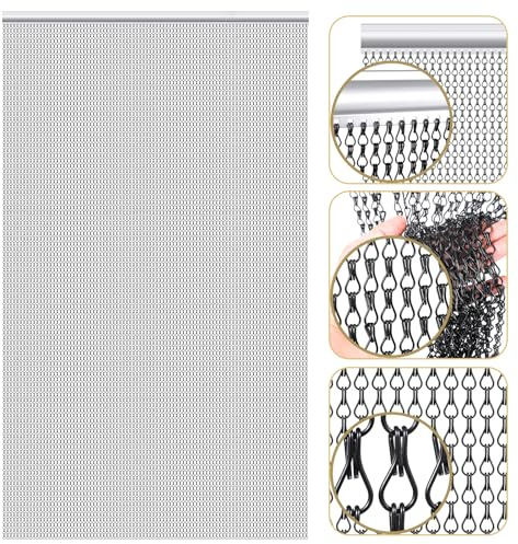 Gradleen Chain Fly Screens,Black 70x200cm Aluminium Metal Chain Curtain | Freely Passable Fly Curtains for Doorways,Pet friendly Metal fly curtains for Flying Insect Control