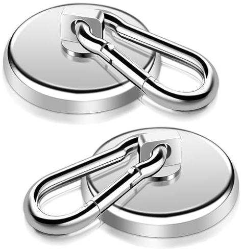 Magnete Stark, 42mm Magnethaken Extra Stark, 40Kg+ Zugkraft Neodym Magnethaken Mit Karabiner, Starke Magnete Haken Magnet Karabiner, magnet mit haken für Schließfach, Zuhause, Küche, Grill, 2 Stück