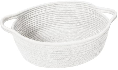 HONCESTA Kleiner gewebter Geschenkkorb, Körbe für Geschenke, leer, Baumwollseil, Katzen- und Hundespielzeug, Babykorb, Weidenkorb mit Griffen, niedlicher Aufbewahrungskorb für Heimdekoration, weiß,