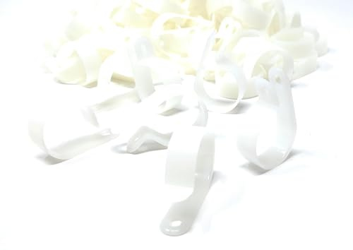 DRUT P-Clips 100pcs Nylon Pipe Hose Cable Clamp, White 6.35mm | Secures wire, tubing and cable to walls; durable nylon P-clip mount
