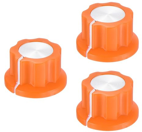 QUARKZMAN 3Pcs Bouton de Potentiomètre Adapté 1/4 Pots d'Arbre, Insertion en Laiton de Vis de Réglage, Orange Boutons Rotatifs de Contrôleur de Volume