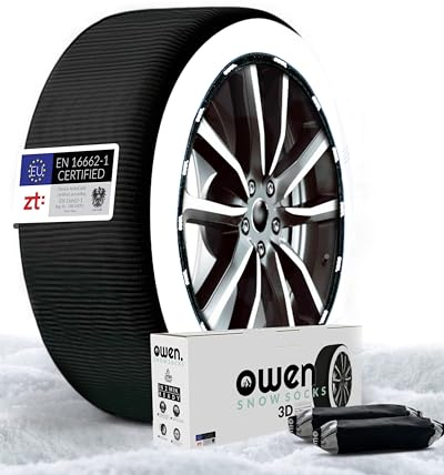 OWEN Schneeketten Textil XS-XXL | EN 16662-1 zertifiziert | EU-zugelassen | Felgenschonend | 3D-Gewebe | Geeignet für ABS/ESP | 2er Set Schneesocken (XL)