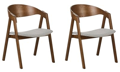 Beliani Essstuhl 2er Set dunkler Holzfarbton Stoffbezug schwarz-weiß mit Holzbeinen Yuba
