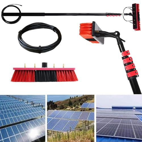 Wash Spazzolone Kit, Spazzola Telescopica Per La Pulizia del Tetto con Manico Lungo, con Testina Estesa da 55 cm, per La Pulizia dei Pannelli Solari Fotovoltaici,10.8m(36ft)