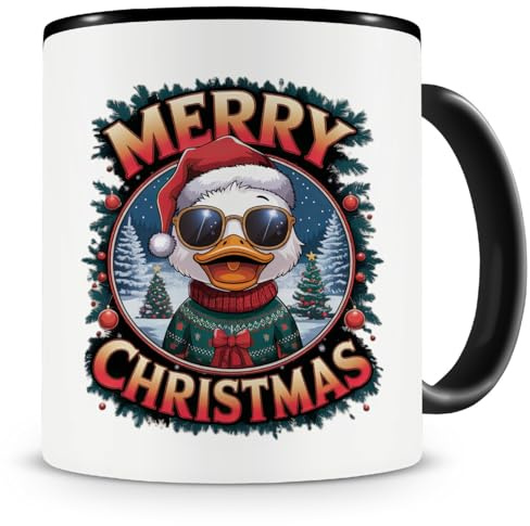 Samunshi® Weihnachten Tasse mit Spruch Merry Christmas Ente Geschenk für alle Ente Fans Kaffeetasse Tier Weihnachts Tassen zum Geburtstag Weihnachten 300ml schwarz