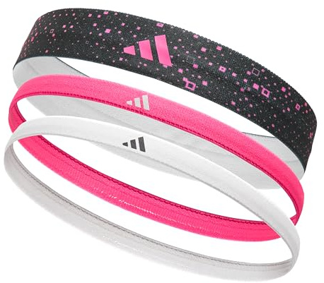 adidas Hairband Set - Two Thin, One Thick - Pink Multi - Lucid Pink, White, Black